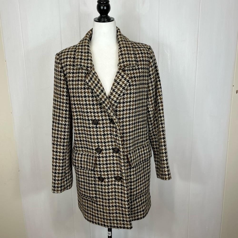 Vintage‎ Wool Houndstooth Double Breasted Blazer Sz M